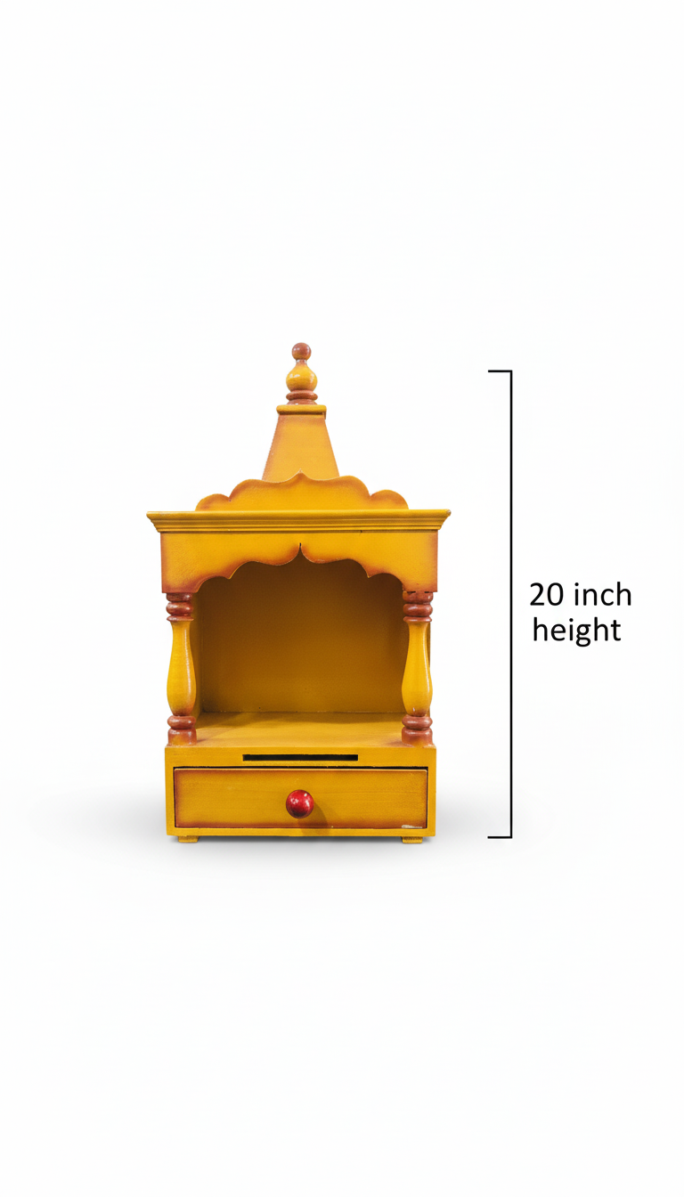 Beautiful Yellow Colour Wooden Temple for Home & Office – Handcrafted Mandir for Daily Puja