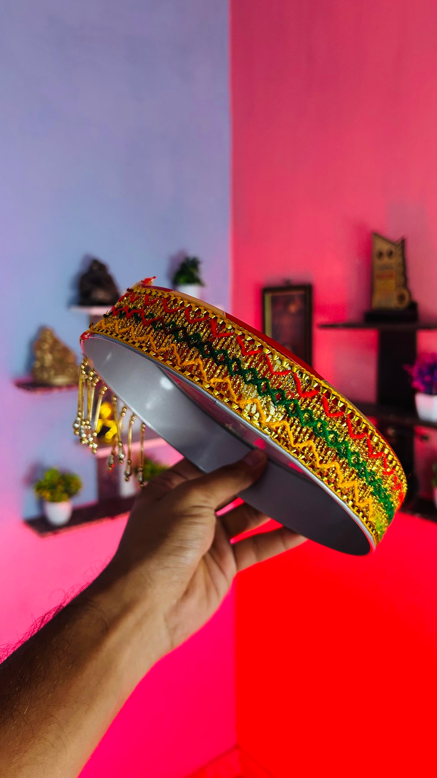 Karwa Chauth Pooja Decorated Thali Set – Complete Traditional Set with Thali, Lota & Chhanni for Eternal Love & Blessings