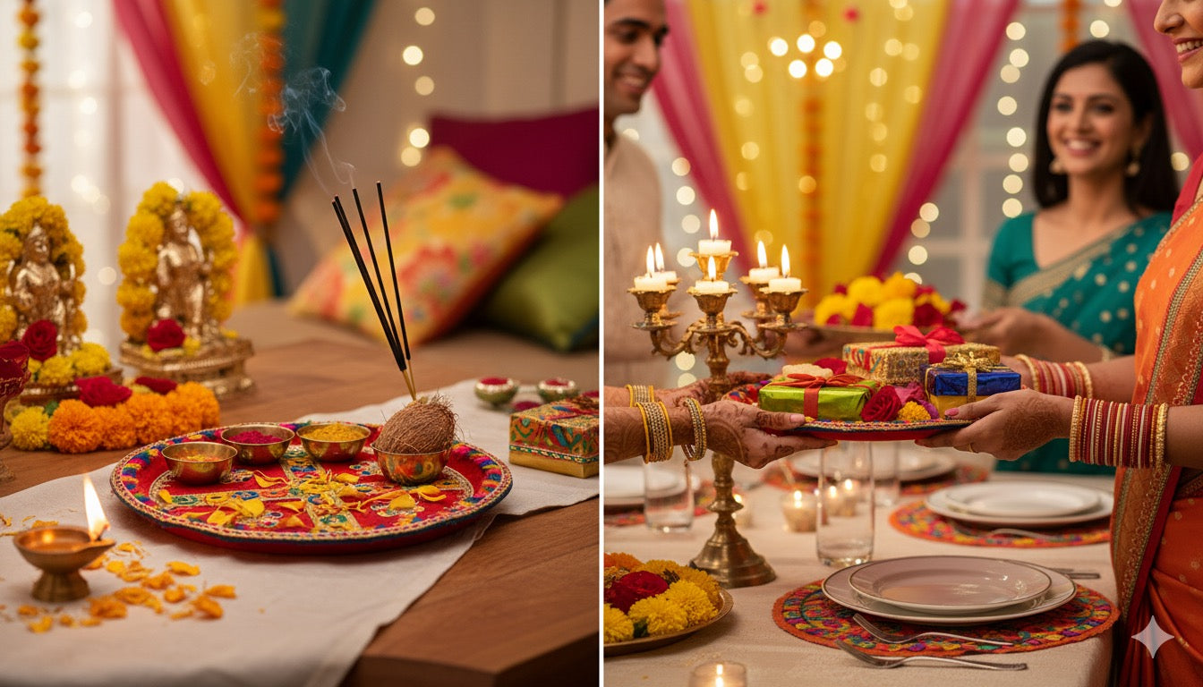 Red Designer Puja Thali – Elegant Decorative Thali for All Festivals & Rituals