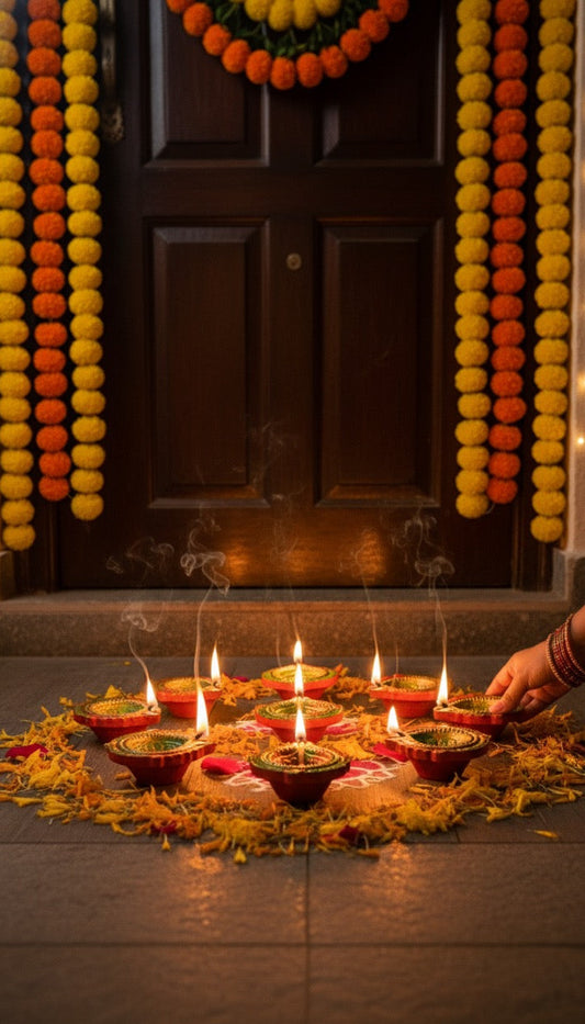 11 Piece Designer Diya Set – Decorative Brass Finish Diyas for Diwali & Pooja