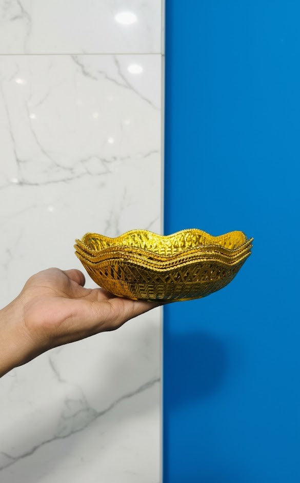 3 piece Golden Colour Designer Katori For Dry Fruit & Bhog