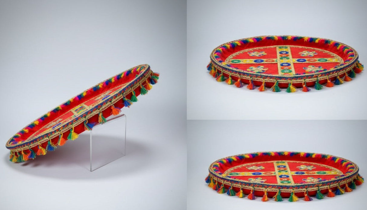 Red Designer Puja Thali – Elegant Decorative Thali for All Festivals & Rituals