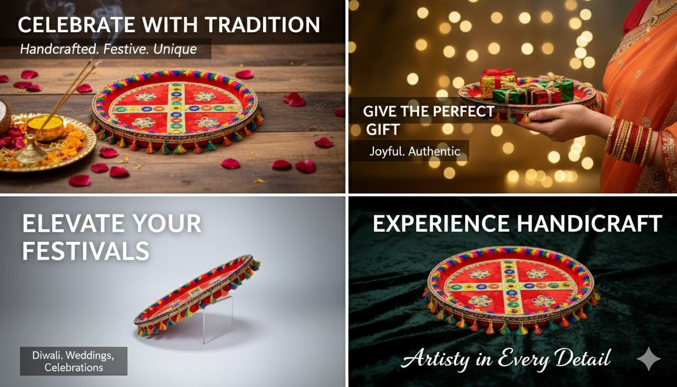 Red Designer Puja Thali – Elegant Decorative Thali for All Festivals & Rituals