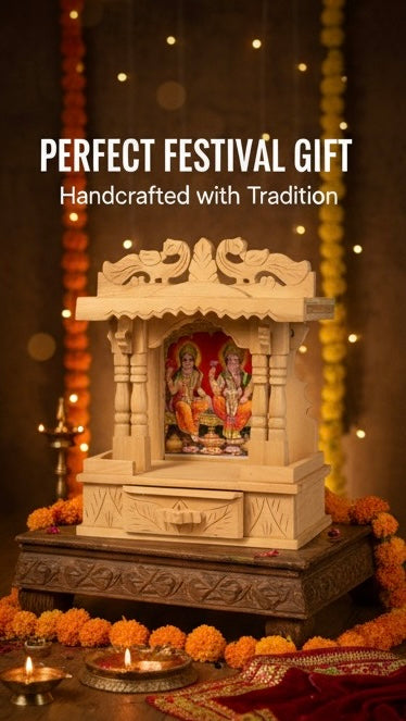 Elegant White Wooden Temple for Home Pooja – Handcrafted & Durable