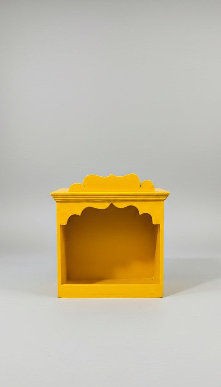 Traditional Yellow Wooden Temple for Home Mandir – Handcrafted & Auspicious Design