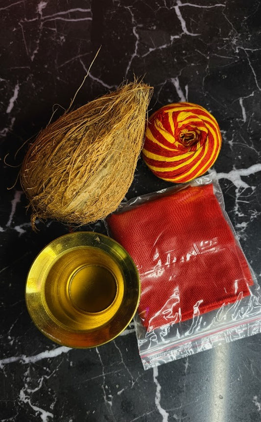 Combo of Sacred Nariyal Kalash with Lal Kapda & Mauli – Auspicious Puja Kalash for All Rituals