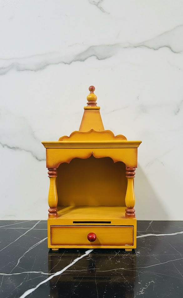 Beautiful Yellow Colour Wooden Temple for Home & Office – Handcrafted Mandir for Daily Puja