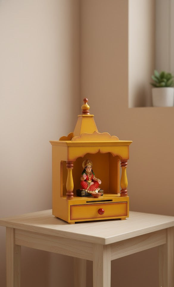 Beautiful Yellow Colour Wooden Temple for Home & Office – Handcrafted Mandir for Daily Puja