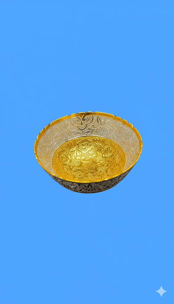 Premium Silver & Golden Bhog Katori for Puja | Decorative Pooja Bowl for Prasad & Offerings