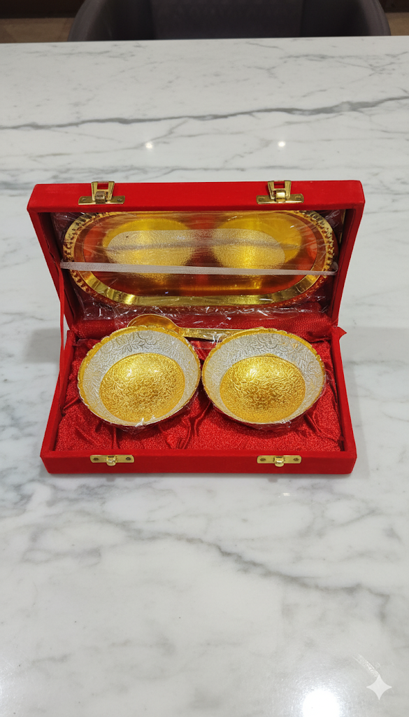 Premium Silver & Golden Bhog Katori for Puja | Decorative Pooja Bowl for Prasad & Offerings