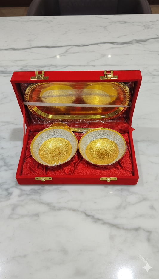 Premium Silver & Golden Bhog Katori for Puja | Decorative Pooja Bowl for Prasad & Offerings