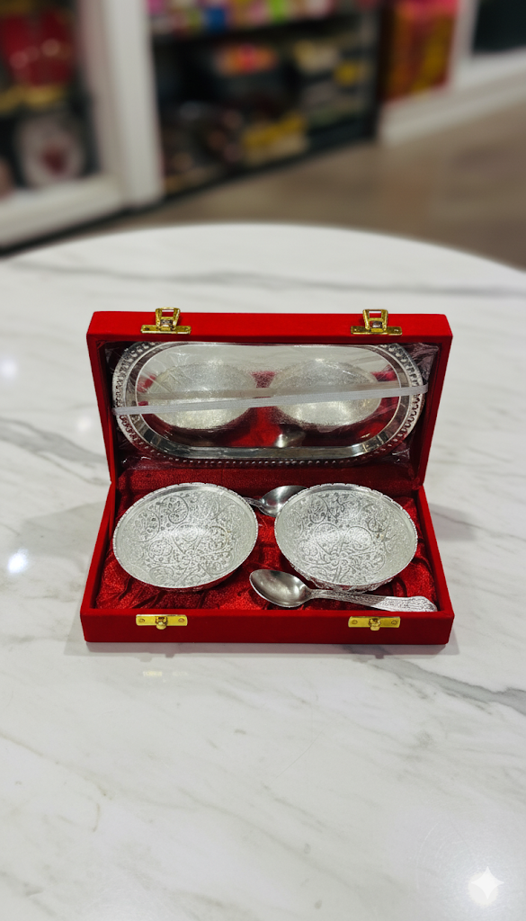 Premium Silver & Golden Bhog Katori for Puja | Decorative Pooja Bowl for Prasad & Offerings