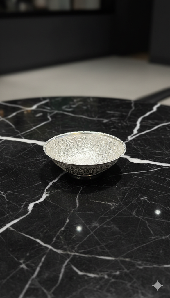 Premium Silver & Golden Bhog Katori for Puja | Decorative Pooja Bowl for Prasad & Offerings