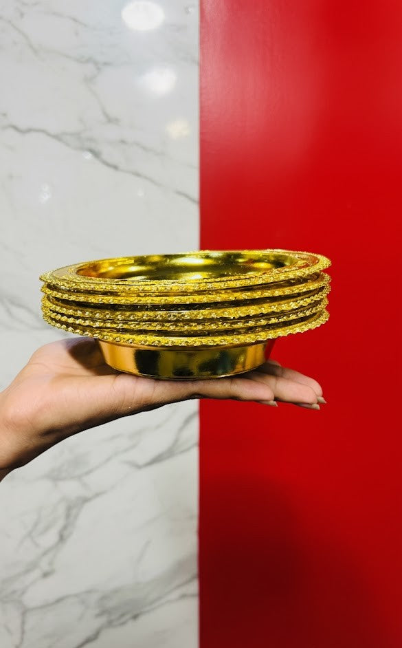 5 Piece of golden designer katori for dry fruits, sweets, or bhog